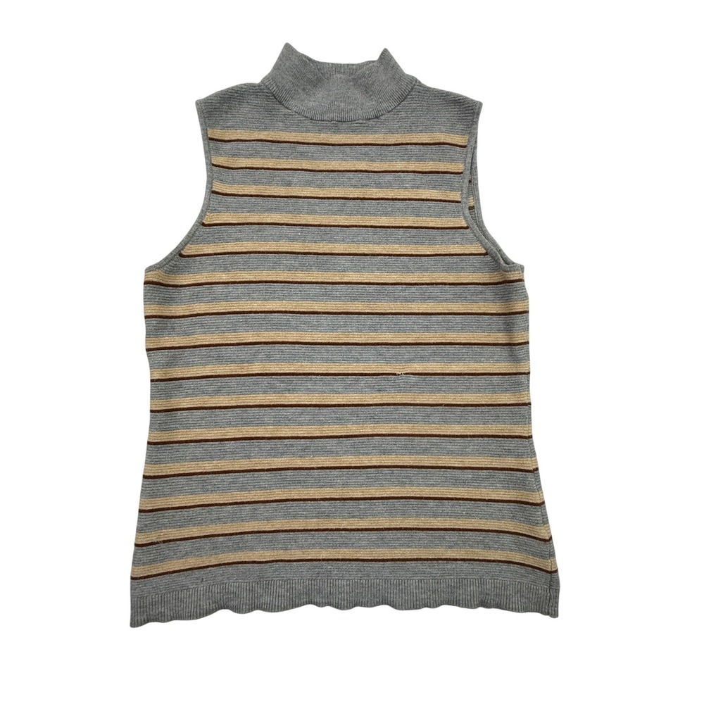 Cara Santana x Nine West Sweater Vest Women Medium Grey Striped Mock Neck Ribbed